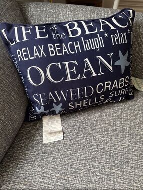 Reversible Coastal Ocean Navy Decorative Accent Pillow by Thro